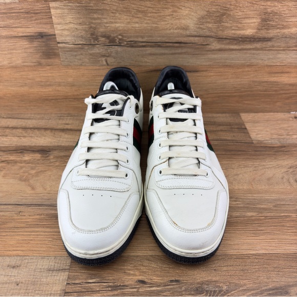 Gucci White/Black Leather Ace Web Detail Low Top 283115 Sneakers Size 9 - Picture 8 of 14
